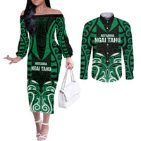 Custom Aotearoa Ngai Tahu Couples Matching Off The Shoulder Long Sleeve Dress and Long Sleeve Button Shirt Maori Pattern New Zealand - Polynesian Pride