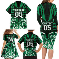 Custom Aotearoa Ngai Tahu Family Matching Long Sleeve Bodycon Dress and Hawaiian Shirt Maori Pattern New Zealand - Polynesian Pride