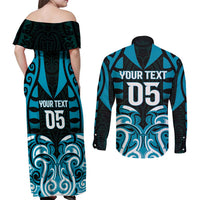 Custom Aotearoa Ngati Porou Couples Matching Off Shoulder Maxi Dress and Long Sleeve Button Shirt Maori Pattern New Zealand - Polynesian Pride