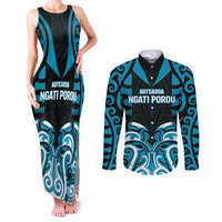 Custom Aotearoa Ngati Porou Couples Matching Tank Maxi Dress and Long Sleeve Button Shirt Maori Pattern New Zealand - Polynesian Pride
