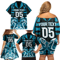 Custom Aotearoa Ngati Porou Family Matching Off Shoulder Short Dress and Hawaiian Shirt Maori Pattern New Zealand - Polynesian Pride