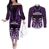 Custom Aotearoa Rangitane Couples Matching Off The Shoulder Long Sleeve Dress and Long Sleeve Button Shirt Maori Pattern New Zealand - Polynesian Pride
