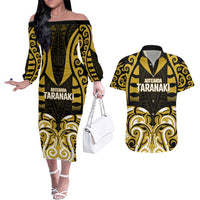 Custom Aotearoa Taranaki Couples Matching Off The Shoulder Long Sleeve Dress and Hawaiian Shirt Maori Pattern New Zealand - Polynesian Pride
