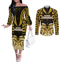 Custom Aotearoa Taranaki Couples Matching Off The Shoulder Long Sleeve Dress and Long Sleeve Button Shirt Maori Pattern New Zealand - Polynesian Pride