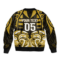 Custom Aotearoa Taranaki Sleeve Zip Bomber Jacket Maori Pattern New Zealand - Polynesian Pride