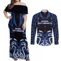 Custom Aotearoa Ngati Tuwharetoa Couples Matching Off Shoulder Maxi Dress and Long Sleeve Button Shirt Maori Pattern New Zealand - Polynesian Pride
