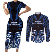Custom Aotearoa Ngati Tuwharetoa Couples Matching Short Sleeve Bodycon Dress and Long Sleeve Button Shirt Maori Pattern New Zealand - Polynesian Pride