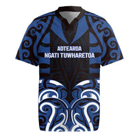 Custom Aotearoa Ngati Tuwharetoa Rugby Jersey Maori Pattern New Zealand DT05 Navy - Polynesian Pride