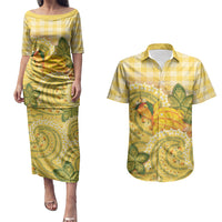 Hawaii Palaka Couples Matching Puletasi and Hawaiian Shirt Cute Ripe Mango Turtle On The Waves DT05 Yellow - Polynesian Pride
