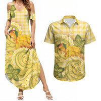 Hawaii Palaka Couples Matching Summer Maxi Dress and Hawaiian Shirt Cute Ripe Mango Turtle On The Waves DT05 Yellow - Polynesian Pride