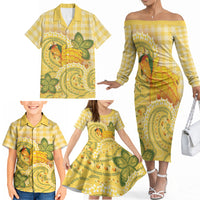 Hawaii Palaka Family Matching Off The Shoulder Long Sleeve Dress and Hawaiian Shirt Cute Ripe Mango Turtle On The Waves DT05 - Polynesian Pride