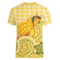 Hawaii Palaka Women V-Neck T-Shirt Cute Ripe Mango Turtle On The Waves DT05 - Polynesian Pride