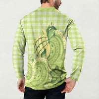 Hawaii Palaka Button Sweatshirt Cute Green Mango Turtle On The Waves DT05 - Polynesian Pride
