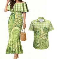 Hawaii Palaka Couples Matching Mermaid Dress and Hawaiian Shirt Cute Green Mango Turtle On The Waves DT05 Green - Polynesian Pride