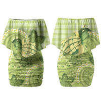 Hawaii Palaka Couples Matching Off Shoulder Short Dress and Hawaiian Shirt Cute Green Mango Turtle On The Waves DT05 - Polynesian Pride