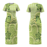Hawaii Palaka Couples Matching Short Sleeve Bodycon Dress and Hawaiian Shirt Cute Green Mango Turtle On The Waves DT05 - Polynesian Pride