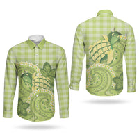 Hawaii Palaka Couples Matching Tank Maxi Dress and Long Sleeve Button Shirt Cute Green Mango Turtle On The Waves DT05 - Polynesian Pride