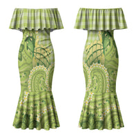 Hawaii Palaka Family Matching Mermaid Dress and Hawaiian Shirt Cute Green Mango Turtle On The Waves DT05 Mom's Dress Green - Polynesian Pride