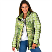 Hawaii Palaka Padded Jacket Cute Green Mango Turtle On The Waves DT05 Women Green - Polynesian Pride