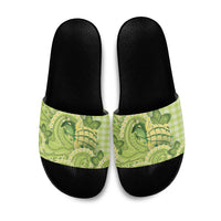 Hawaii Palaka Slide Sandals Cute Green Mango Turtle On The Waves DT05 Green - Polynesian Pride