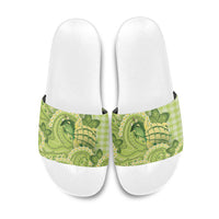 Hawaii Palaka Slide Sandals Cute Green Mango Turtle On The Waves DT05 Green - Polynesian Pride
