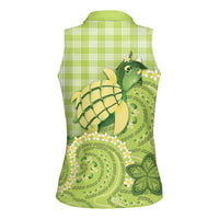 Hawaii Palaka Women Sleeveless Polo Shirt Cute Green Mango Turtle On The Waves DT05 - Polynesian Pride