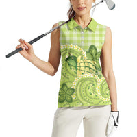 Hawaii Palaka Women Sleeveless Polo Shirt Cute Green Mango Turtle On The Waves DT05 - Polynesian Pride