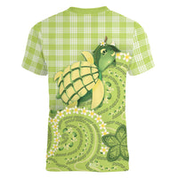 Hawaii Palaka Women V-Neck T-Shirt Cute Green Mango Turtle On The Waves DT05 - Polynesian Pride