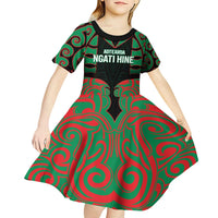 Custom Aotearoa Ngati Hine Kid Short Sleeve Dress Maori Pattern New Zealand - Polynesian Pride