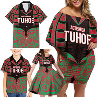 Custom Aotearoa Tuhoe Family Matching Off Shoulder Short Dress and Hawaiian Shirt Maori Pattern New Zealand - Polynesian Pride