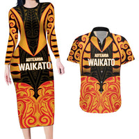 Custom Aotearoa Waikato Couples Matching Long Sleeve Bodycon Dress and Hawaiian Shirt Maori Pattern New Zealand - Polynesian Pride