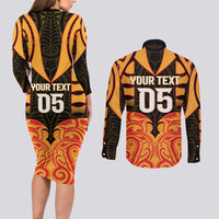 Custom Aotearoa Waikato Couples Matching Long Sleeve Bodycon Dress and Long Sleeve Button Shirt Maori Pattern New Zealand - Polynesian Pride