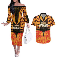 Custom Aotearoa Waikato Couples Matching Off The Shoulder Long Sleeve Dress and Hawaiian Shirt Maori Pattern New Zealand - Polynesian Pride