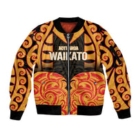 Custom Aotearoa Waikato Sleeve Zip Bomber Jacket Maori Pattern New Zealand - Polynesian Pride