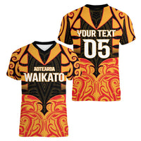 Custom Aotearoa Waikato Women V-Neck T-Shirt Maori Pattern New Zealand - Polynesian Pride