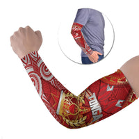 Tonga King's Birthday Arm Sleeves Gold Royal Crown Tribal Patterns DT05 Set of 2 Red - Polynesian Pride