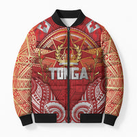 Tonga King's Birthday Bomber Puffer Jacket Gold Royal Crown Tribal Patterns DT05 Unisex Red - Polynesian Pride