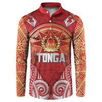 Tonga King's Birthday Button Sweatshirt Gold Royal Crown Tribal Patterns DT05 Red - Polynesian Pride
