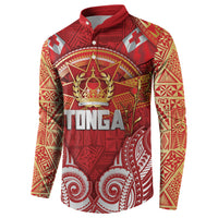 Tonga King's Birthday Button Sweatshirt Gold Royal Crown Tribal Patterns DT05 - Polynesian Pride