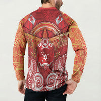 Tonga King's Birthday Button Sweatshirt Gold Royal Crown Tribal Patterns DT05 - Polynesian Pride