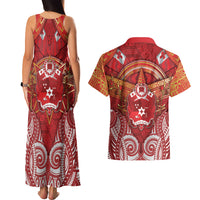 Tonga King's Birthday Couples Matching Tank Maxi Dress and Hawaiian Shirt Gold Royal Crown Tribal Patterns DT05 - Polynesian Pride
