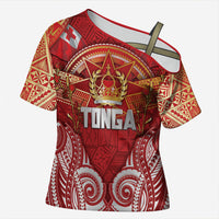 Tonga King's Birthday Cross Shoulder Shirt Gold Royal Crown Tribal Patterns DT05 Female Red - Polynesian Pride
