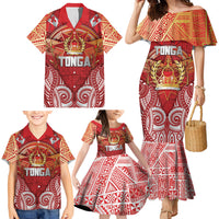 Tonga King's Birthday Family Matching Mermaid Dress and Hawaiian Shirt Gold Royal Crown Tribal Patterns DT05 - Polynesian Pride