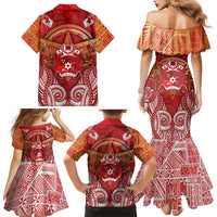 Tonga King's Birthday Family Matching Mermaid Dress and Hawaiian Shirt Gold Royal Crown Tribal Patterns DT05 Mom's Dress Red - Polynesian Pride