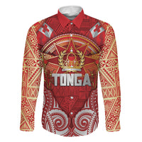 Tonga King's Birthday Family Matching Mermaid Dress and Hawaiian Shirt Gold Royal Crown Tribal Patterns DT05 Daughter's Dress Red - Polynesian Pride
