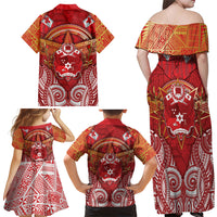 Tonga King's Birthday Family Matching Off Shoulder Maxi Dress and Hawaiian Shirt Gold Royal Crown Tribal Patterns DT05 - Polynesian Pride