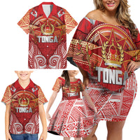 Tonga King's Birthday Family Matching Off Shoulder Short Dress and Hawaiian Shirt Gold Royal Crown Tribal Patterns DT05 - Polynesian Pride