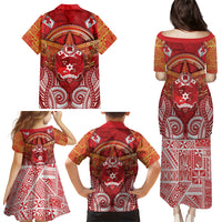 Tonga King's Birthday Family Matching Puletasi and Hawaiian Shirt Gold Royal Crown Tribal Patterns DT05 Mom's Dress Red - Polynesian Pride