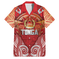 Tonga King's Birthday Family Matching Short Sleeve Bodycon Dress and Hawaiian Shirt Gold Royal Crown Tribal Patterns DT05 Dad's Shirt - Short Sleeve Red - Polynesian Pride