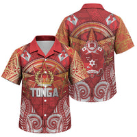 Tonga King's Birthday Family Matching Tank Maxi Dress and Hawaiian Shirt Gold Royal Crown Tribal Patterns DT05 Son's Shirt Red - Polynesian Pride